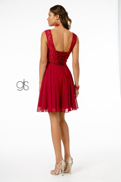 Short Lace Bodice Dress with Corset Back by Elizabeth K GS2807 - Short Cocktail Dresses