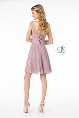 Short Lace Bodice Dress with Corset Back by Elizabeth K GS2807 - Short Cocktail Dresses