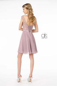 Short Lace Bodice Dress with Corset Back by Elizabeth K GS2807 - Short Cocktail Dresses