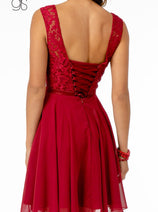 Short Lace Bodice Dress with Corset Back by Elizabeth K GS2807