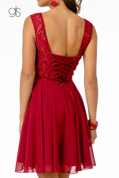 Short Lace Bodice Dress with Corset Back by Elizabeth K GS2807 - Short Cocktail Dresses