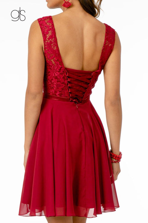 Short Lace Bodice Dress with Corset Back by Elizabeth K GS2807 - Short Cocktail Dresses