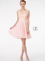 Short Lace Bodice Dress with Corset Back by Elizabeth K GS2807