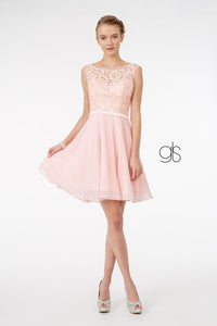 Short Lace Bodice Dress with Corset Back by Elizabeth K GS2807 - XS / Blush - Short Cocktail Dresses