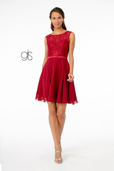 Short Lace Bodice Dress with Corset Back by Elizabeth K GS2807 - XS / Burgundy - Short Cocktail Dresses