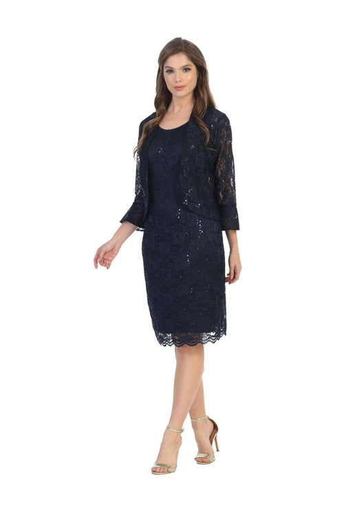 Short Mother of the Bride 2 Piece Lace Jacket Dress - The Dress Outlet