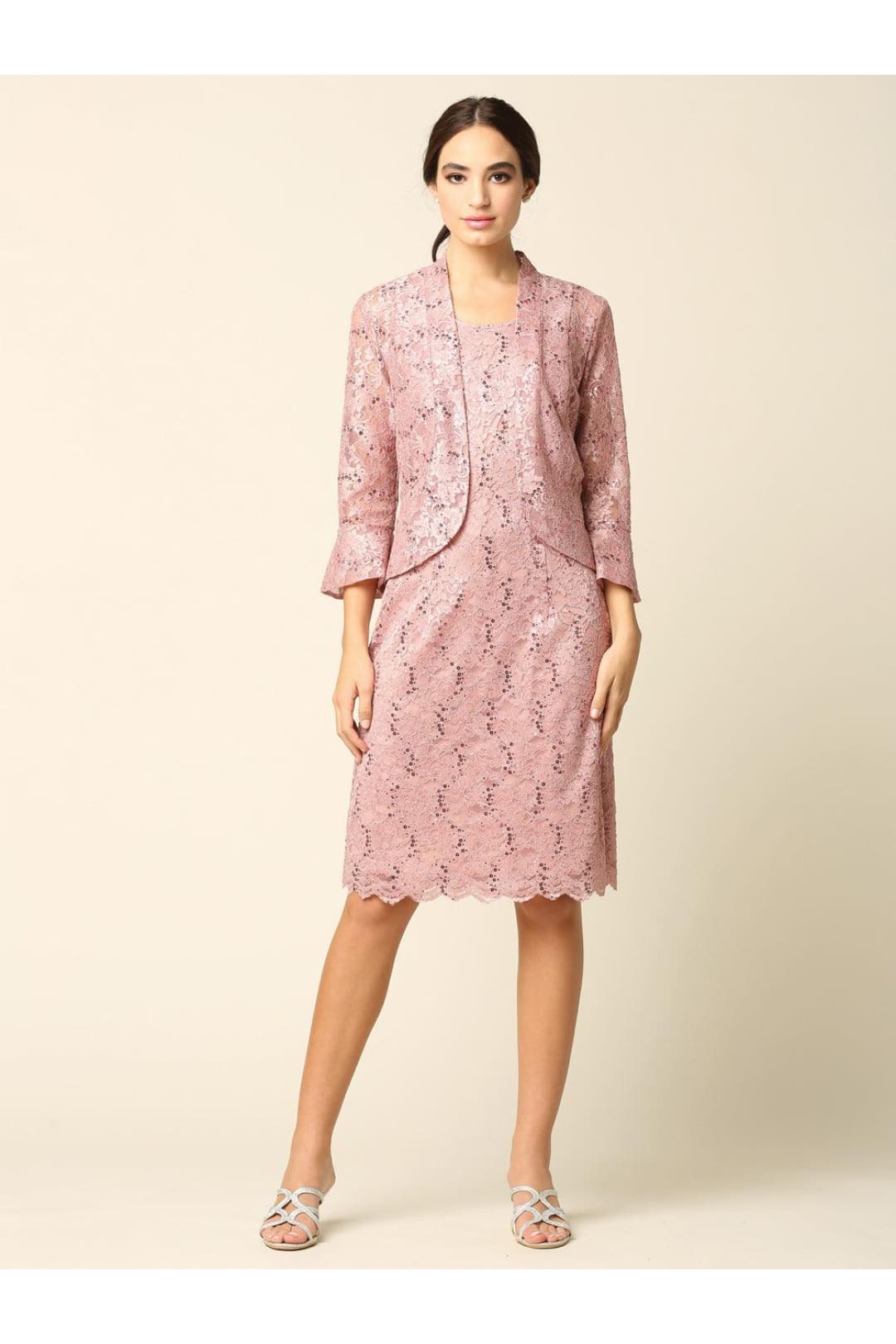Short Mother of the Bride 2 Piece Lace Jacket Dress - The Dress Outlet