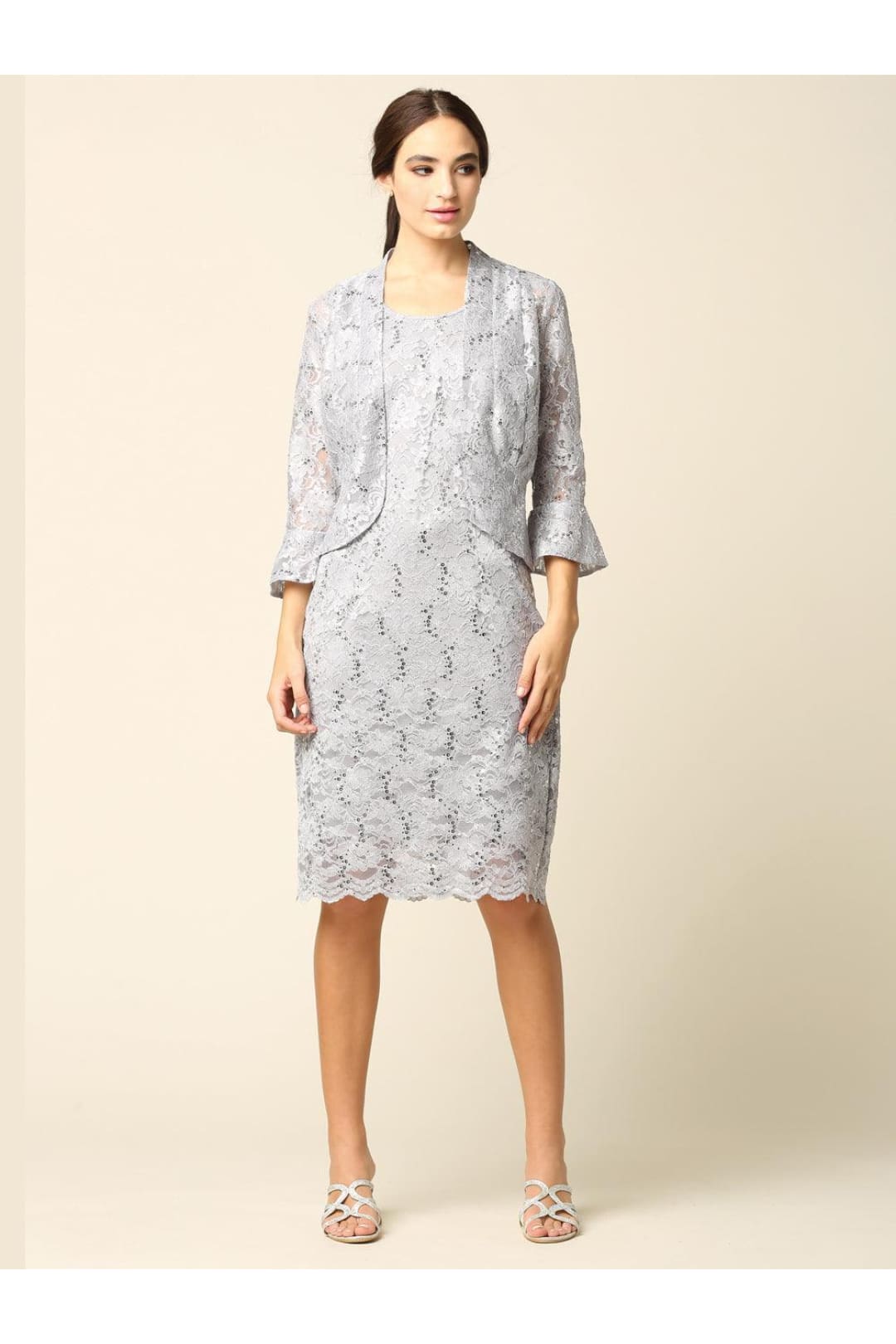 Short Mother of the Bride 2 Piece Lace Jacket Dress - The Dress Outlet