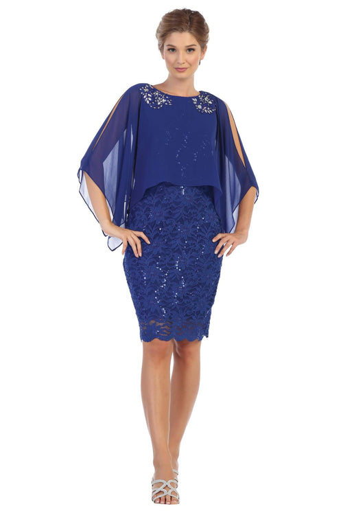 Short Mother of the Bride Cape Dress - The Dress Outlet Eva Fashion