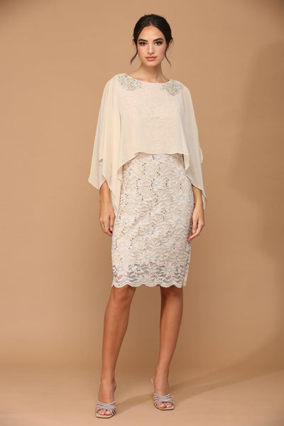 Short Mother of the Bride Cape Dress