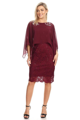 Eva USA 3296 Short Mother of the Bride Cape Dress