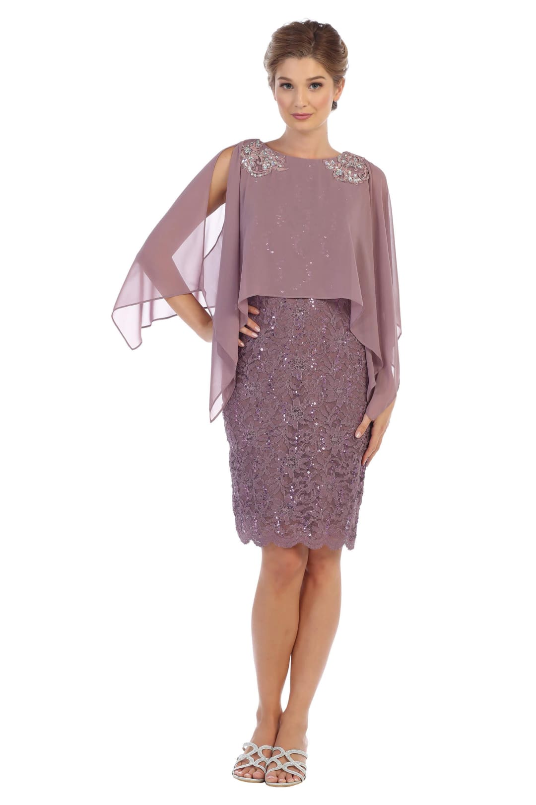 Short Mother of the Bride Cape Dress - The Dress Outlet Eva Fashion