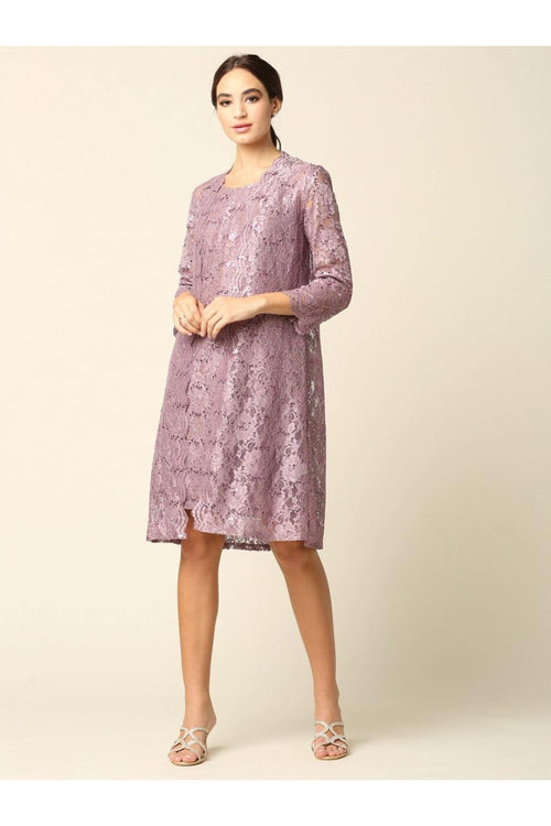 Short Mother of the Bride Lace Jacket Dress - The Dress Outlet Eva Fashion