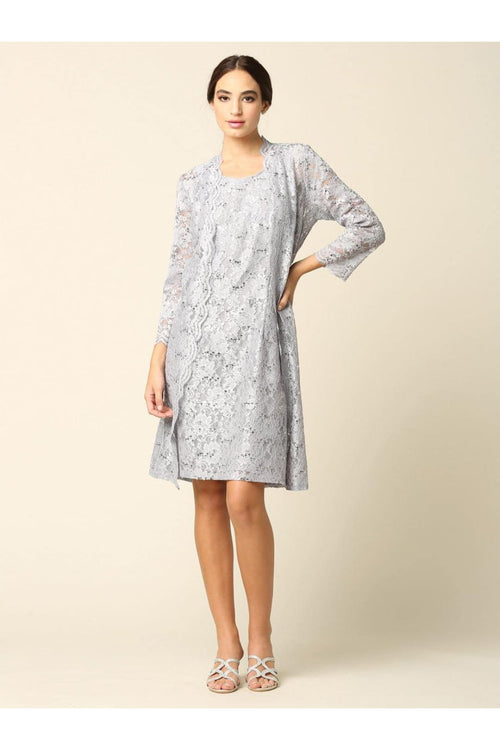 Short Mother of the Bride Lace Jacket Dress - The Dress Outlet Eva Fashion
