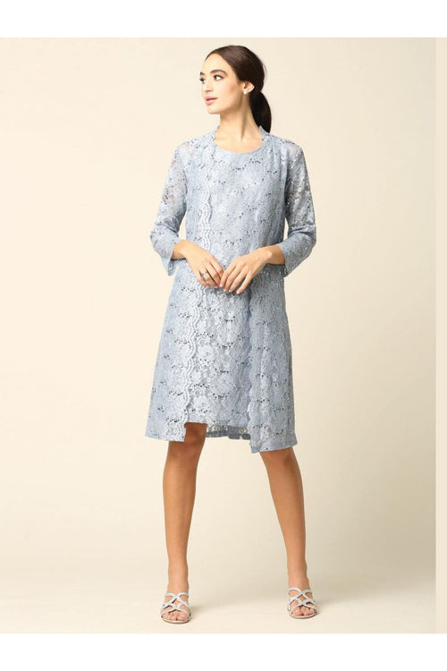Short Mother of the Bride Lace Jacket Dress - The Dress Outlet Eva Fashion