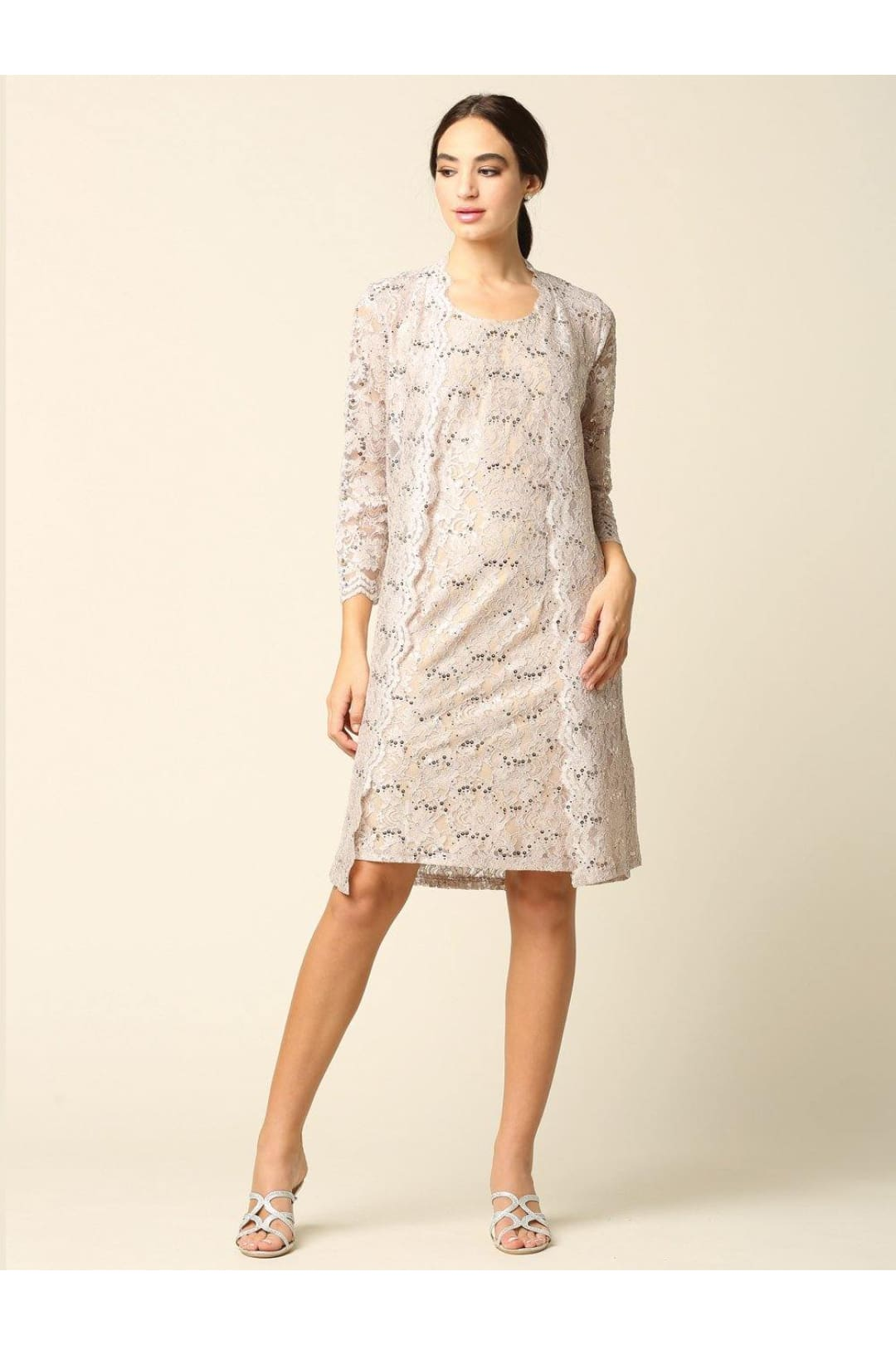 Short Mother of the Bride Lace Jacket Dress - The Dress Outlet Eva Fashion