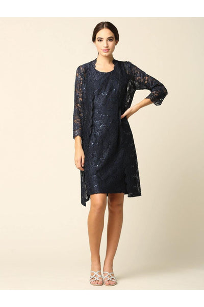 Short Mother of the Bride Lace Jacket Dress - The Dress Outlet Eva Fashion