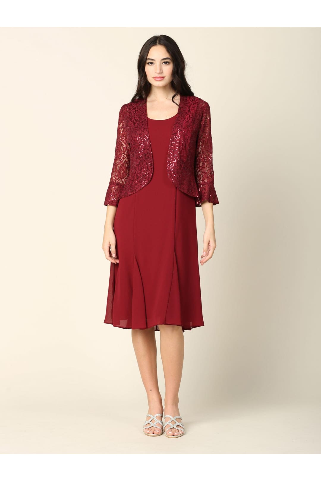Short Mother of the Bride Two Piece Set Jacket Dress - The Dress Outlet