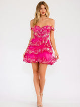 Short Off Shoulder A-line Tiered Dress by Juliet JT920K