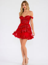 Short Off Shoulder A-line Tiered Dress by Juliet JT920K