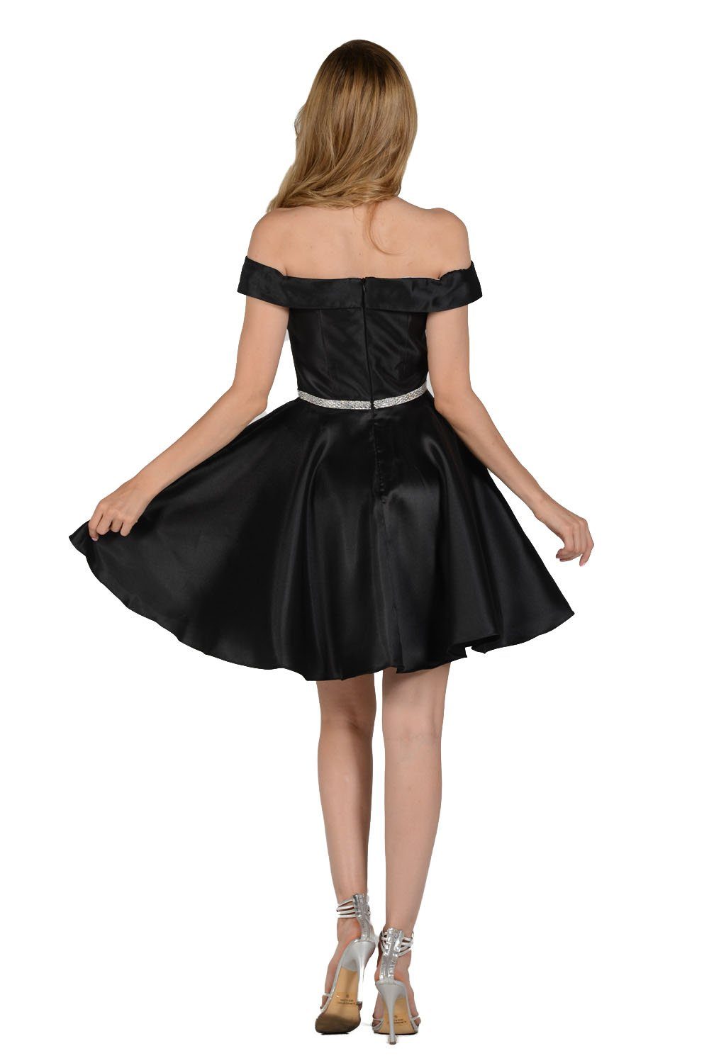 Vestido corto de mikado con hombros descubiertos de Poly USA 7948