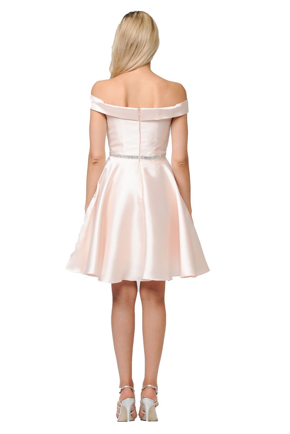 Vestido corto de mikado con hombros descubiertos de Poly USA 7948