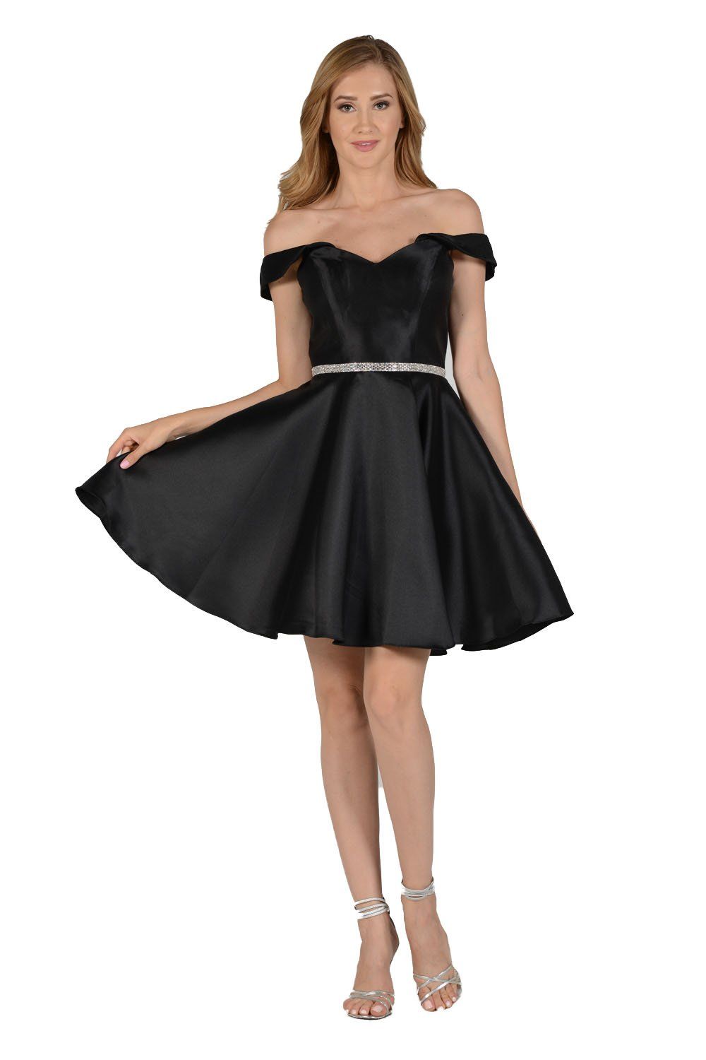 Vestido corto de mikado con hombros descubiertos de Poly USA 7948