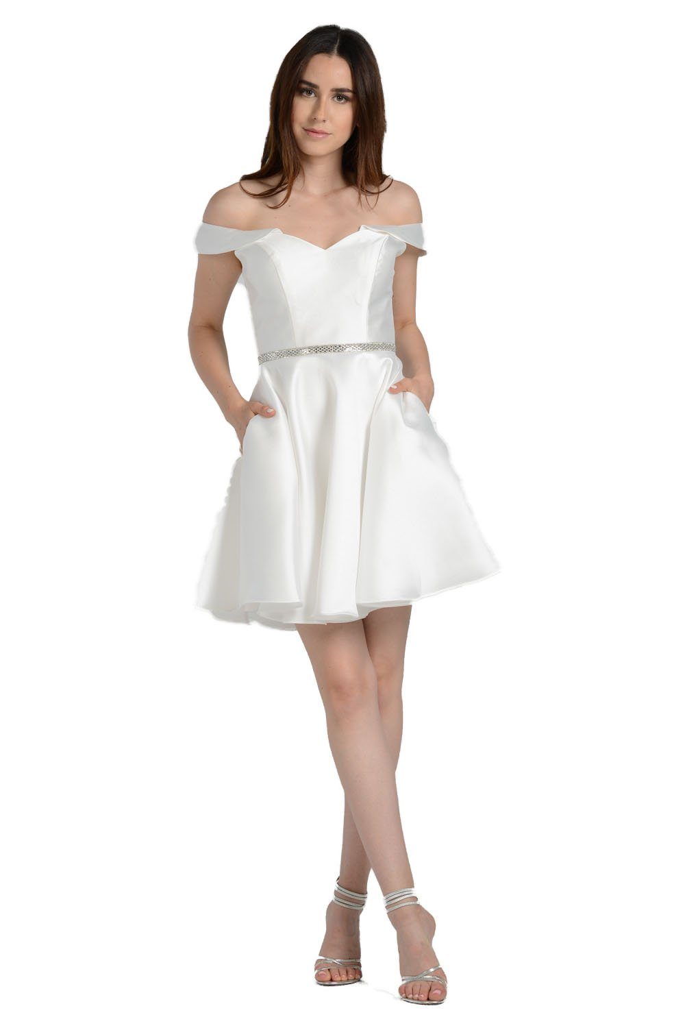 Vestido corto de mikado con hombros descubiertos de Poly USA 7948
