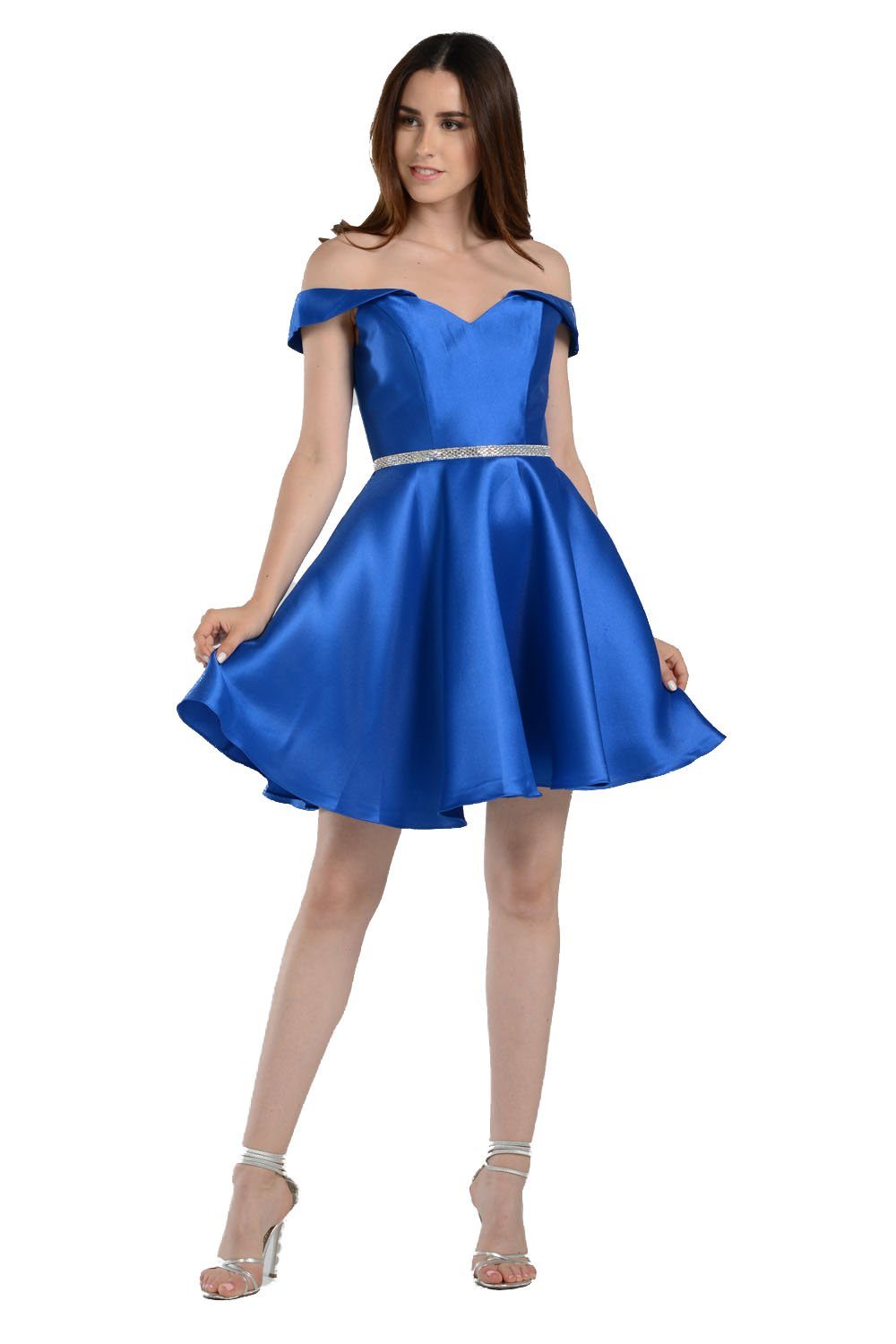 Vestido corto de mikado con hombros descubiertos de Poly USA 7948