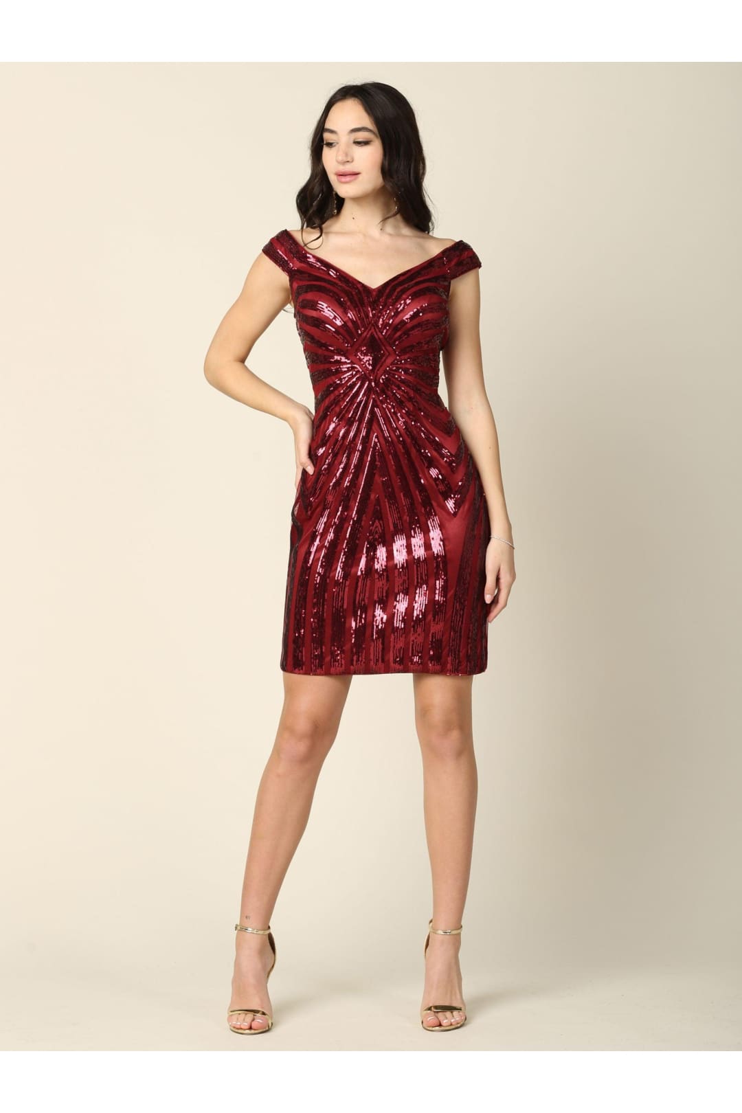 Short Off Shoulder Sequins Cocktail Dress - The Dress Outlet