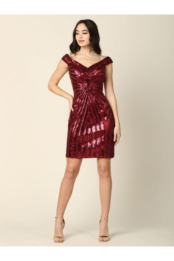 Short Off Shoulder Sequins Cocktail Dress - The Dress Outlet