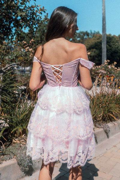 Short Off Shoulder Tiered Dress by Elizabeth K GS3506 - Short Cocktail Dresses