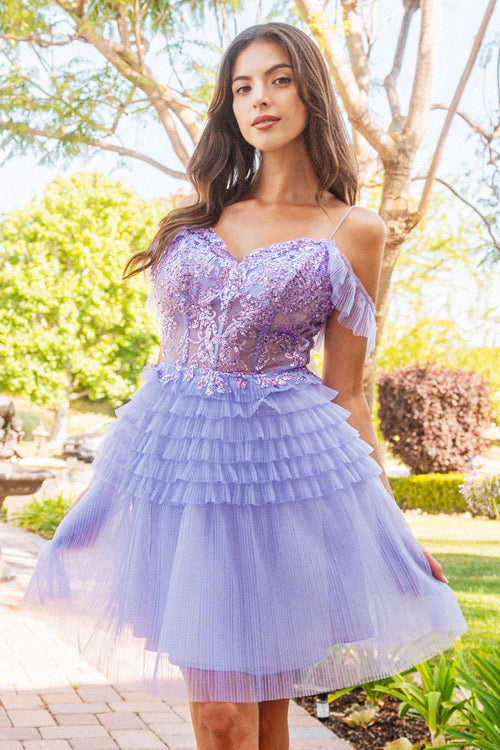Short Off Shoulder Tiered Dress by Elizabeth K GS3511 - Short Cocktail Dresses