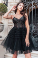 Short Off Shoulder Tiered Dress by Elizabeth K GS3511 - XS / Black - Short Cocktail Dresses