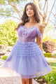 Short Off Shoulder Tiered Dress by Elizabeth K GS3511 - XS / Lilac - Short Cocktail Dresses