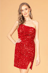 Short One Shoulder Sequin Velvet Dress by Elizabeth K GS3086 - Short Cocktail Dresses