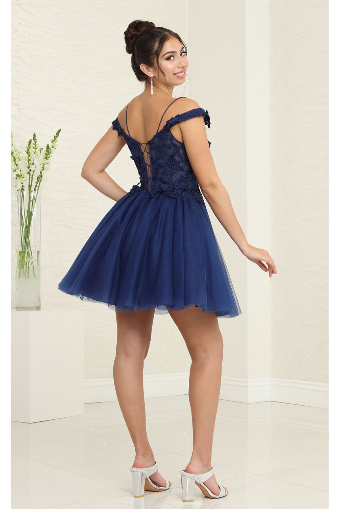 butterfly prom dress short 3D Butterfly V-Neck Short Puff Sleeve Dress by Juliet 901