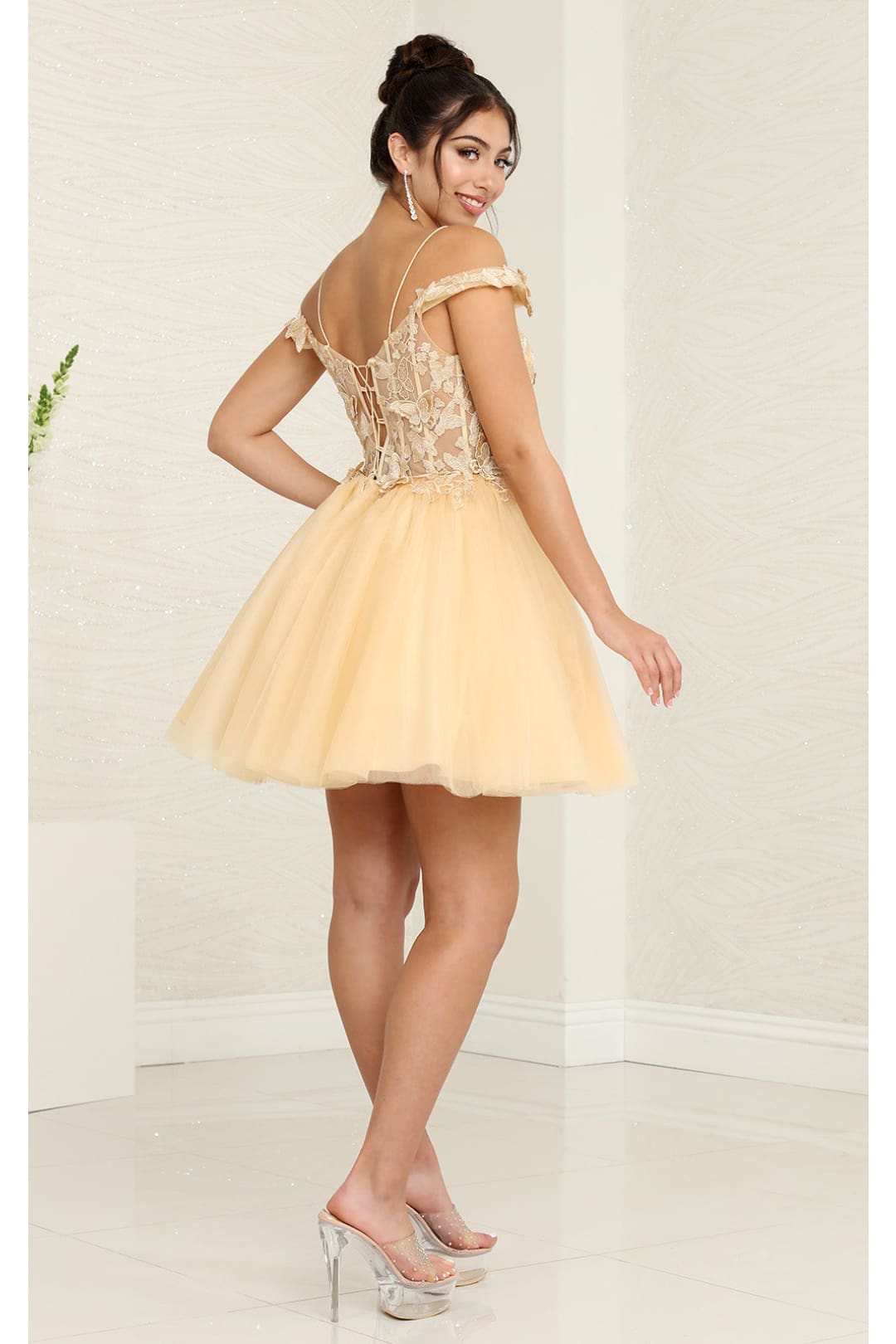 Short Prom Dress 3D Butterfly Applique Cold Shoulder Hoco Style MQ2090 - Dress