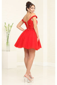 Short Prom Dress 3D Butterfly Applique Cold Shoulder Hoco Style MQ2090 - Dress