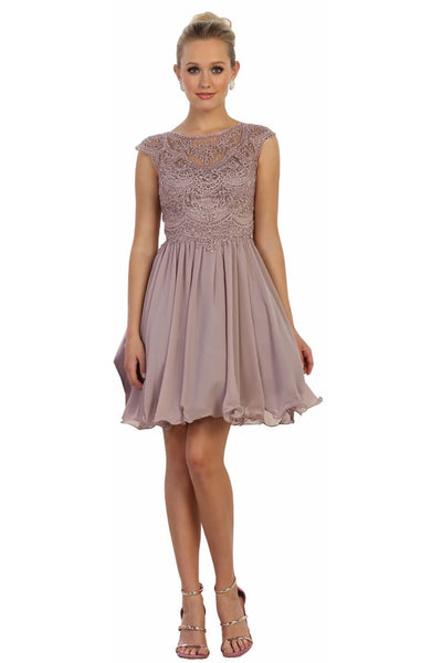 Short Prom Dress A-Line Beaded Cute Cocktail Style By May Queen MQ1567 - Mauve / 6 - Dress