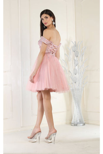 Short Prom Dress Bridesmaids Off The Shoulder Embroidered Style MQ1964 - Dress