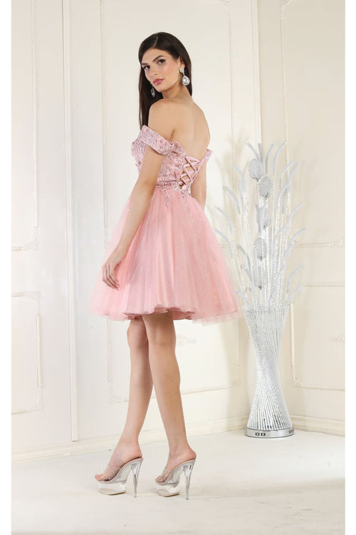 Short Prom Dress Bridesmaids Off The Shoulder Embroidered Style MQ1964 - Dress