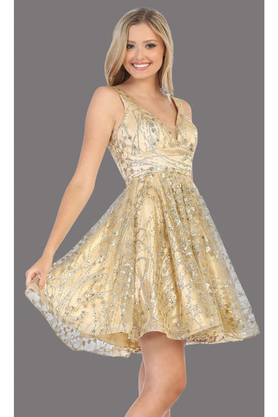 Short Prom Dress Homecoming Glitter A-line V-neck Style MQ1702 - Champagne / 4 - Dress