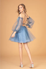 Short Puff Sleeve A-line Dress by Elizabeth K GS3095 - Short Cocktail Dresses