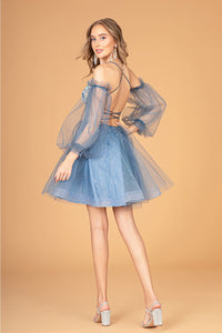 Short Puff Sleeve A-line Dress by Elizabeth K GS3095 - Short Cocktail Dresses
