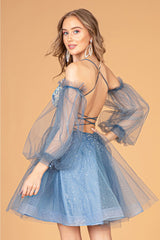 Short Puff Sleeve A-line Dress by Elizabeth K GS3095 - Short Cocktail Dresses