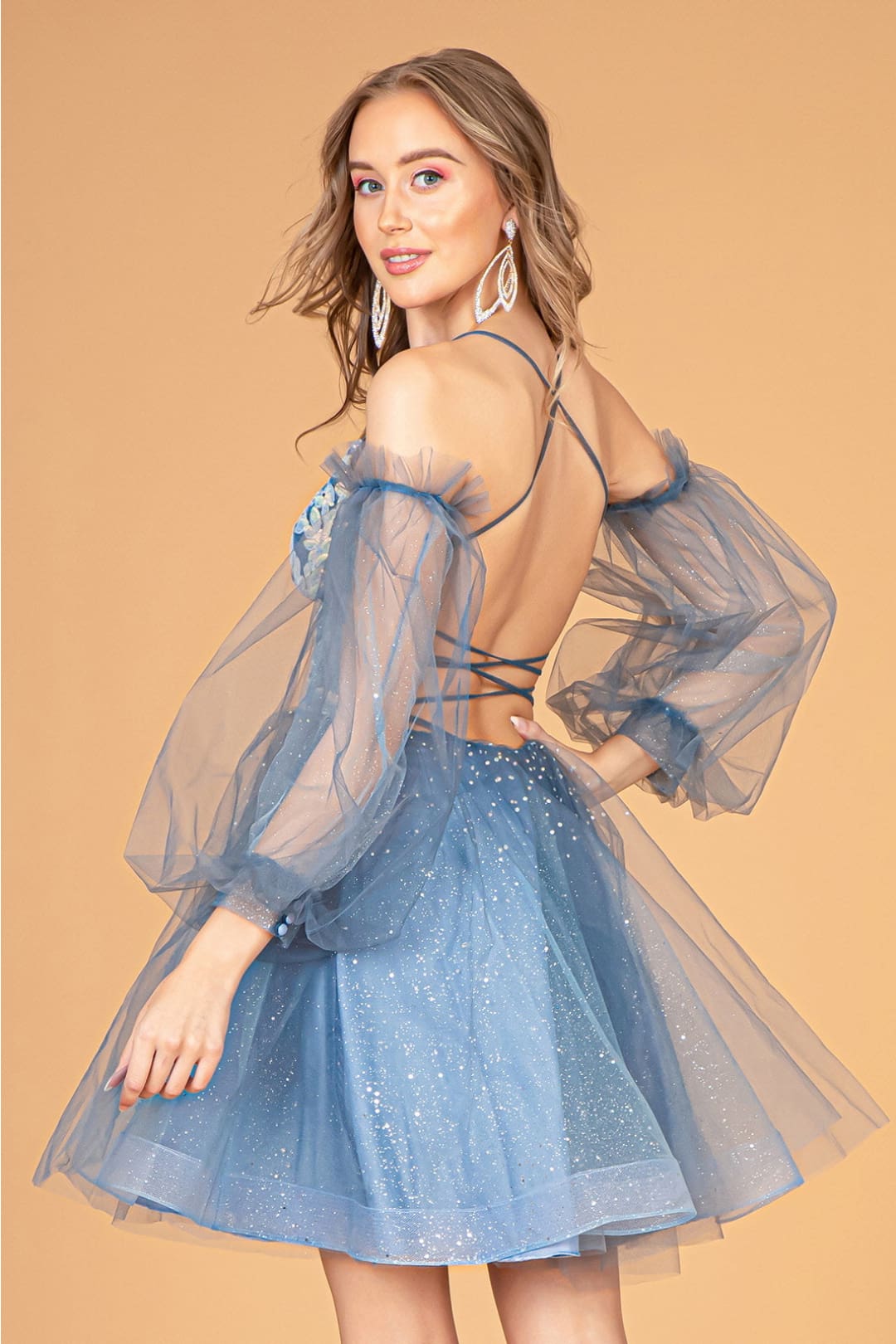 Short Puff Sleeve A-line Dress by Elizabeth K GS3095 - Short Cocktail Dresses