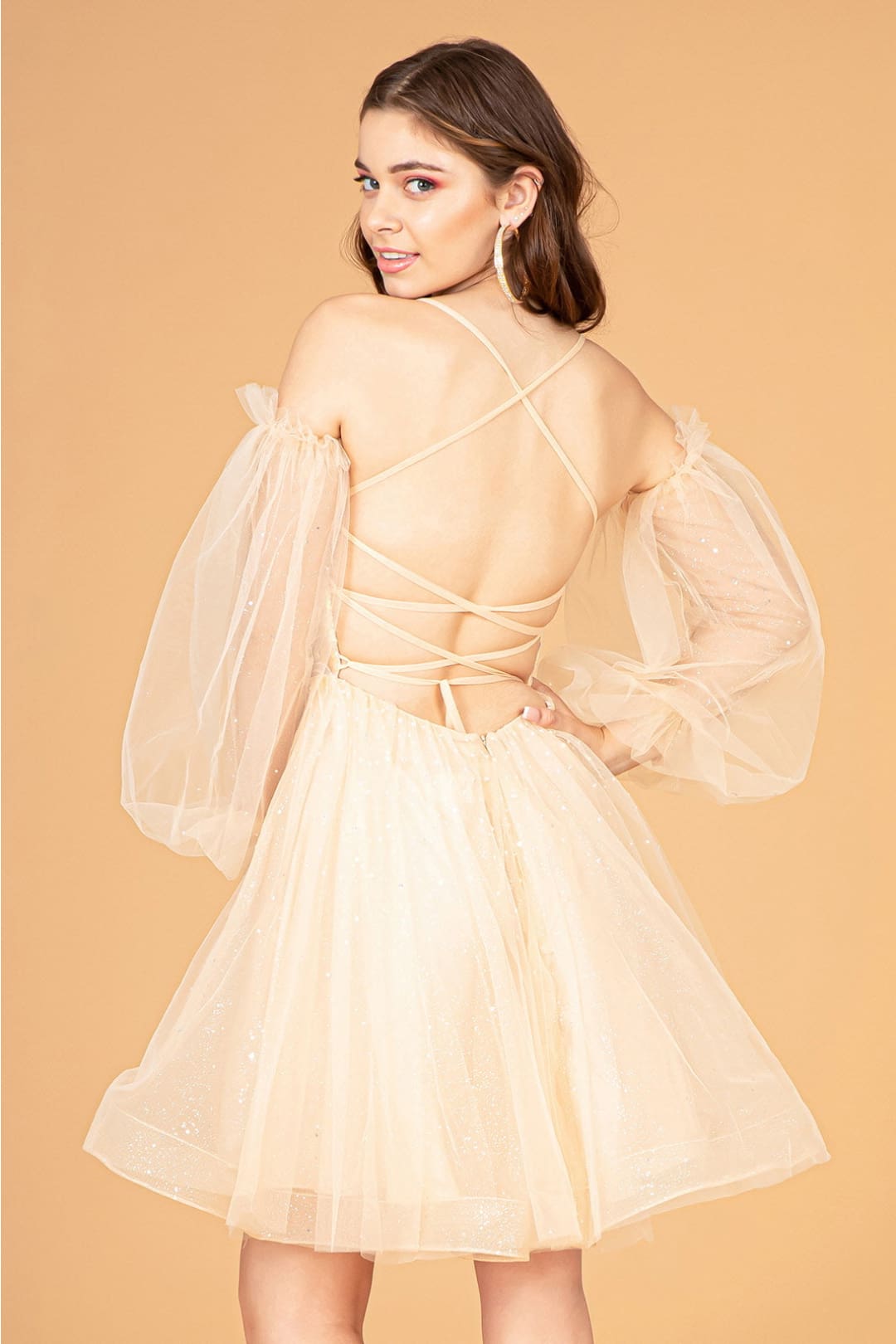 Short Puff Sleeve A-line Dress by Elizabeth K GS3095 - Short Cocktail Dresses