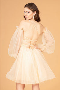 Short Puff Sleeve A-line Dress by Elizabeth K GS3095 - Short Cocktail Dresses
