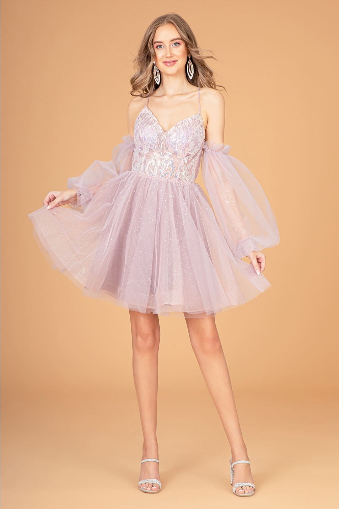 Short Puff Sleeve A-line Dress by Elizabeth K GS3095 - Short Cocktail Dresses